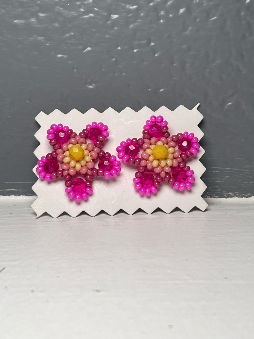 Huichol Beaded Flower Stud Earrings